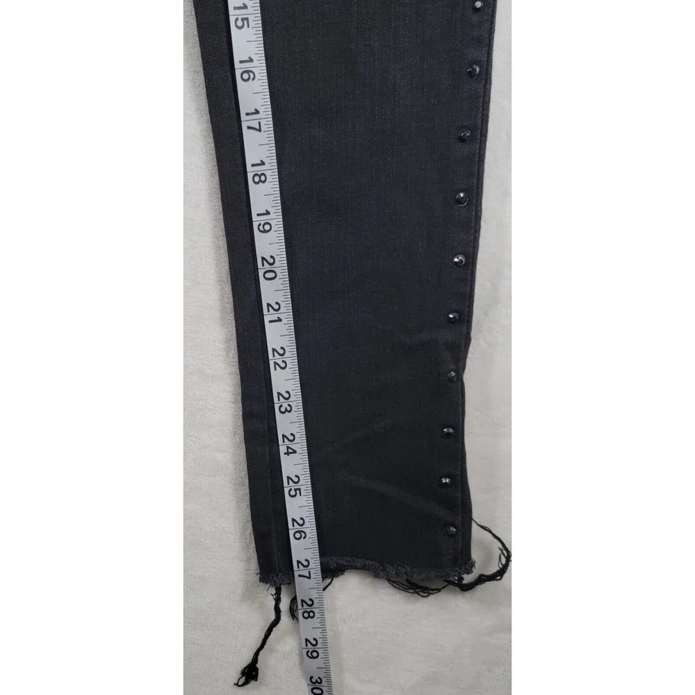 Levis 721 High Rise Skinny Stretch Jeans Size 29 Black Denim Rhinestone Stripe - Picture 14 of 16